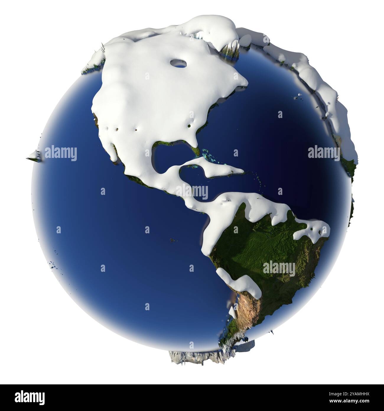 Il pianeta di soccorso Terra è ricoperto di neve, il concetto di stagione invernale, clima nevoso, vacanze natalizie e Capodanno Foto Stock