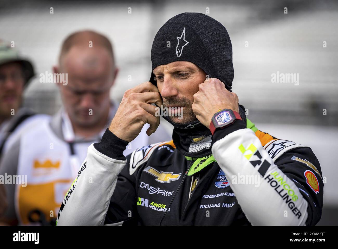 ROMAIN GROSJEAN (77) di Ginevra, Svizzera, si prepara a qualificarsi per la 108a corsa della 500 miglia di Indianapolis sul circuito di Indianapolis in SP Foto Stock