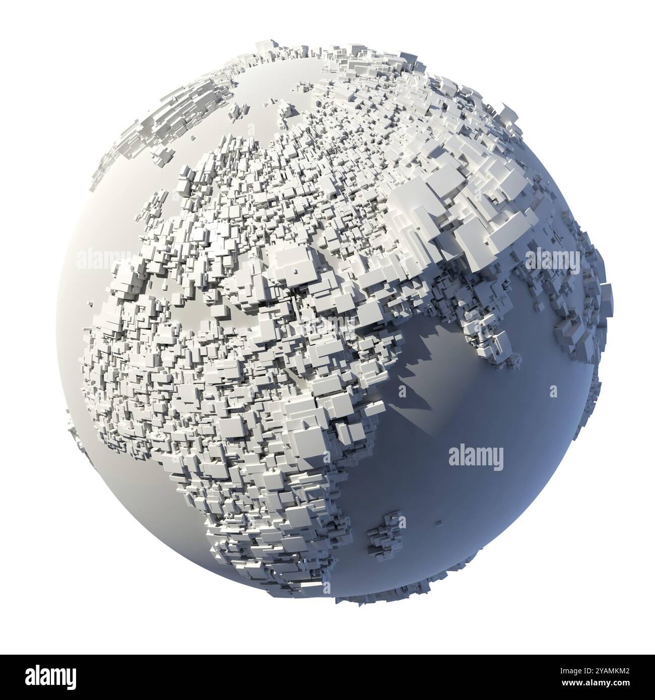 La complessa struttura della Terra, costituita da forme rettangolari cubiche, la cui dimensione dipende dall'altezza del terreno reale Foto Stock