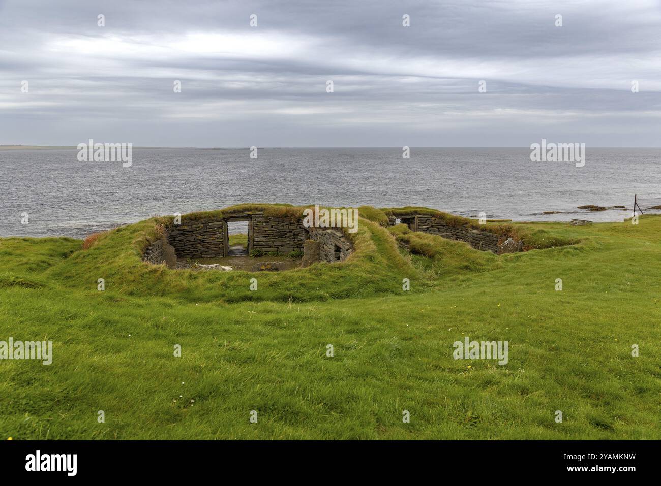 Knap di Howar, il più antico insediamento sopravvissuto nell'Europa nord-occidentale del primo periodo neolitico, Papa Westray, Orcadi, Scozia, Gran Bretagna Foto Stock