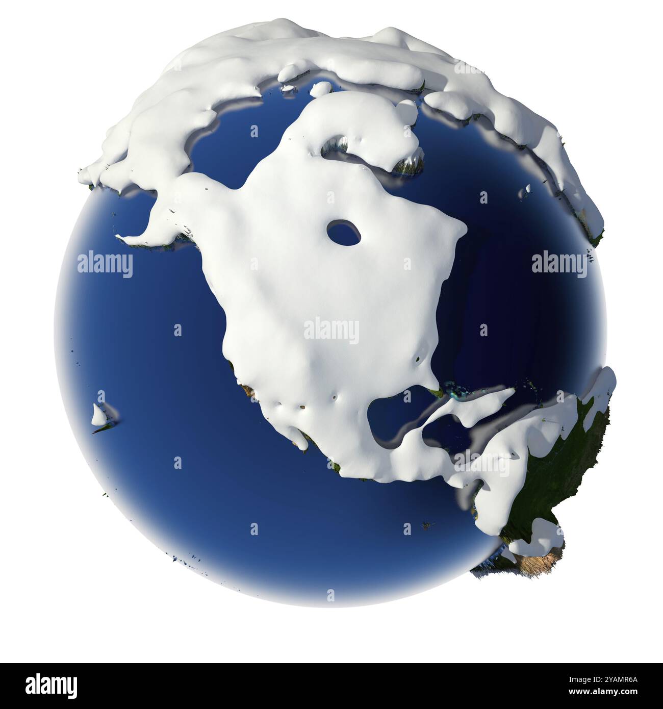 Il pianeta di soccorso Terra è ricoperto di neve, il concetto di stagione invernale, clima nevoso, vacanze natalizie e Capodanno Foto Stock