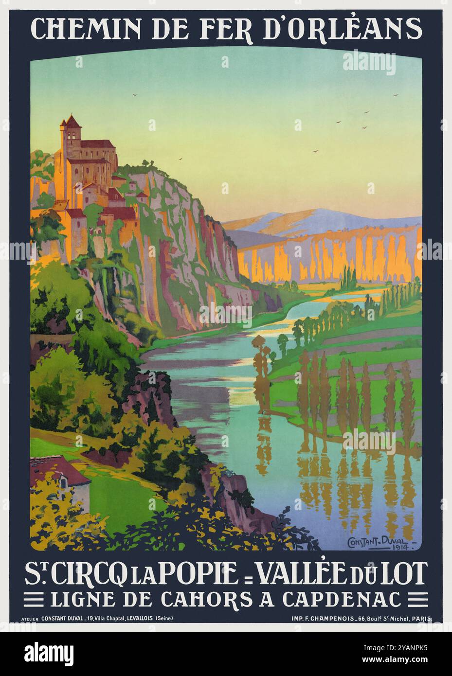 Saint-Cirq-Lapopie. Vallée du Lot di Constant Léon Duval (1877-1956). Poster pubblicato nel 1914 in Francia. Foto Stock Saint-Cirq-Lapopie. Vallée du Lot di Constant Léon Duval (1877-1956). Poster pubblicato nel 1914 in Francia. Foto Stock
