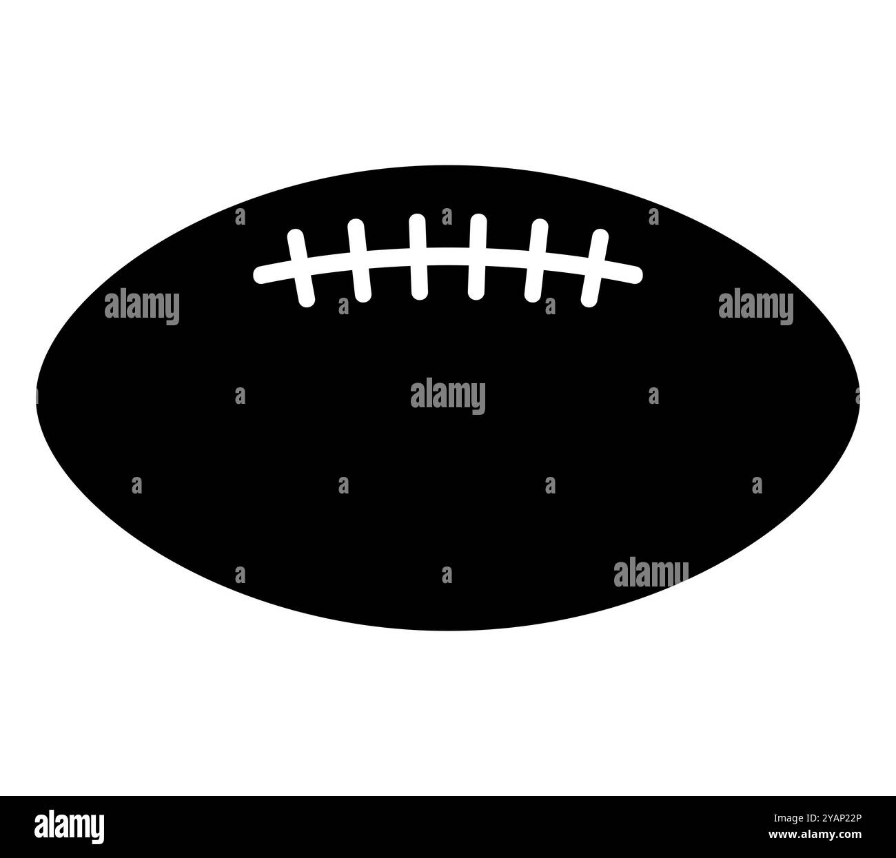 Palla da rugby del football americano - illustrazione del simbolo della silhouette vettoriale in bianco e nero, sfondo bianco Illustrazione Vettoriale