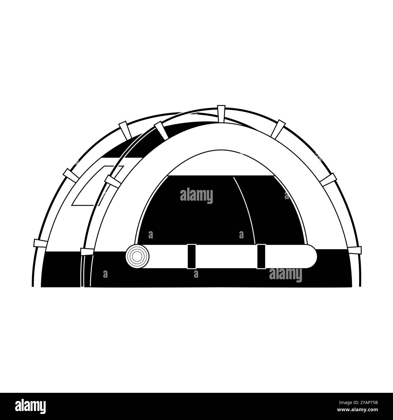 tenda da da campeggio isolata su sfondo bianco, stile monocromatico, illustrazione vettoriale dell'attrezzatura da campeggio Illustrazione Vettoriale