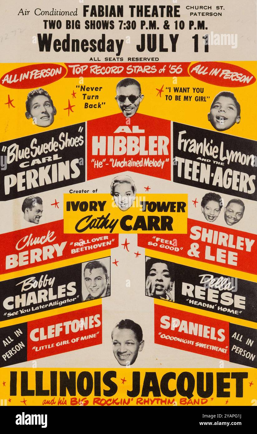 Al Hibbler, Frankie Lymon, Carl Perkins, Chuck Berry - Sun Records Theatre Concert Handbill, Fabian Theatre (1956) Foto Stock