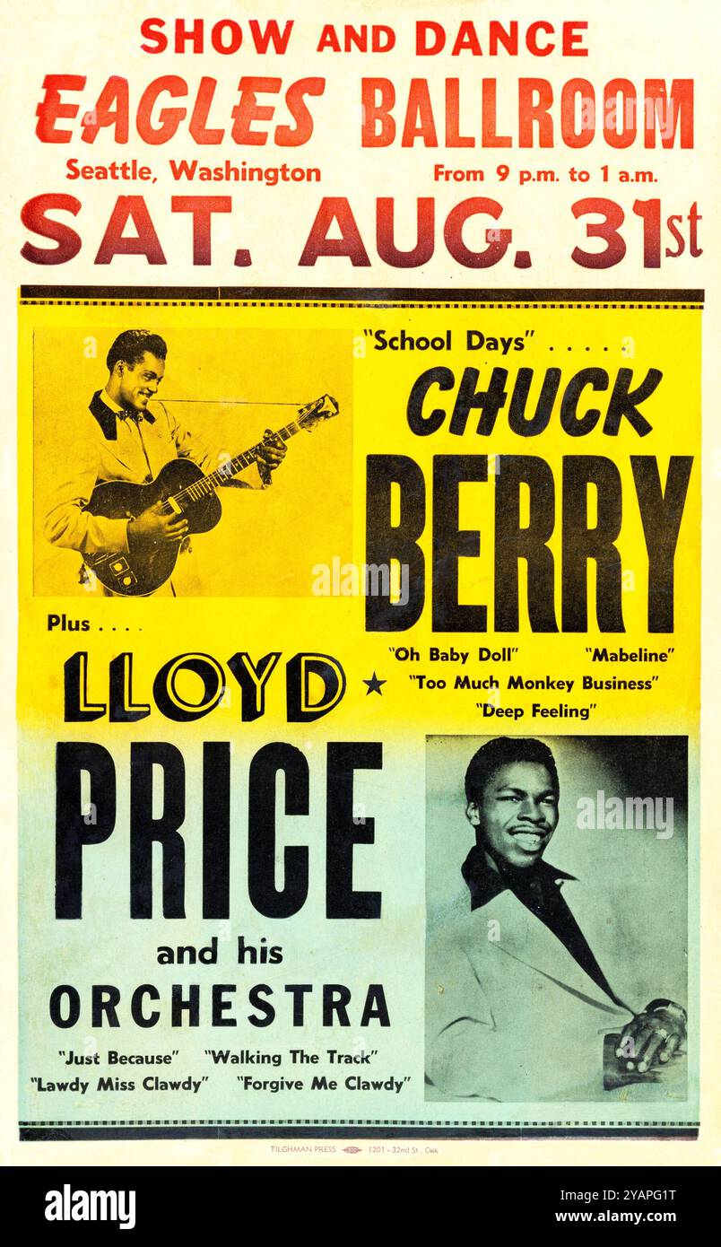 Chuck Berry e Lloyd Price 1957 Eagles Ballroom, Auditorium, Seattle Foto Stock