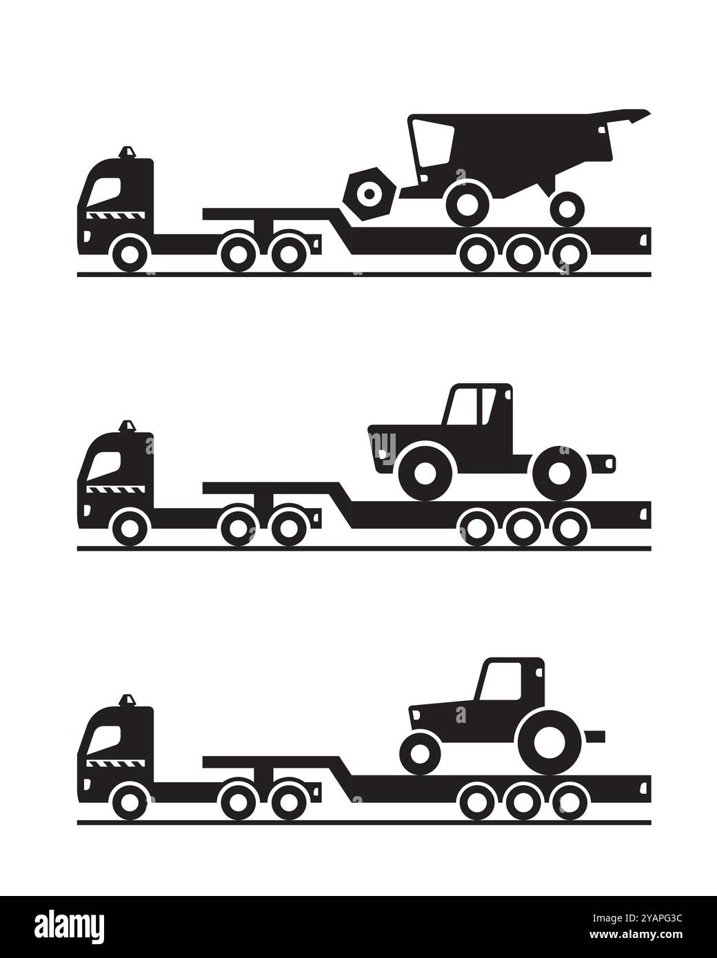 Autocarro che trasporta macchinari agricoli pesanti - illustrazione vettoriale Illustrazione Vettoriale