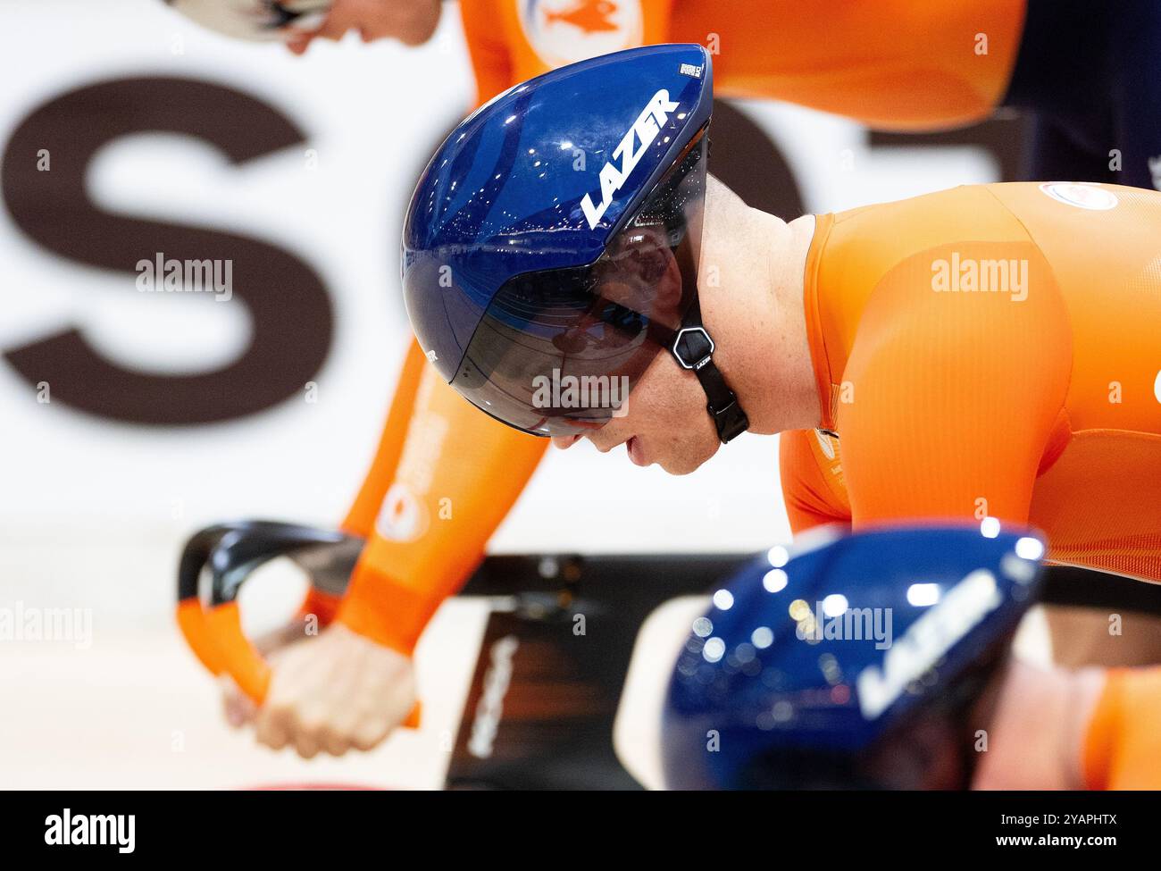 BALLERUP - Harrie Lavreysen durante una sessione di allenamento prima dei Campionati mondiali di ciclismo su pista alla Ballerup Super Arena. ANP IRIS VAN DEN BROEK Foto Stock