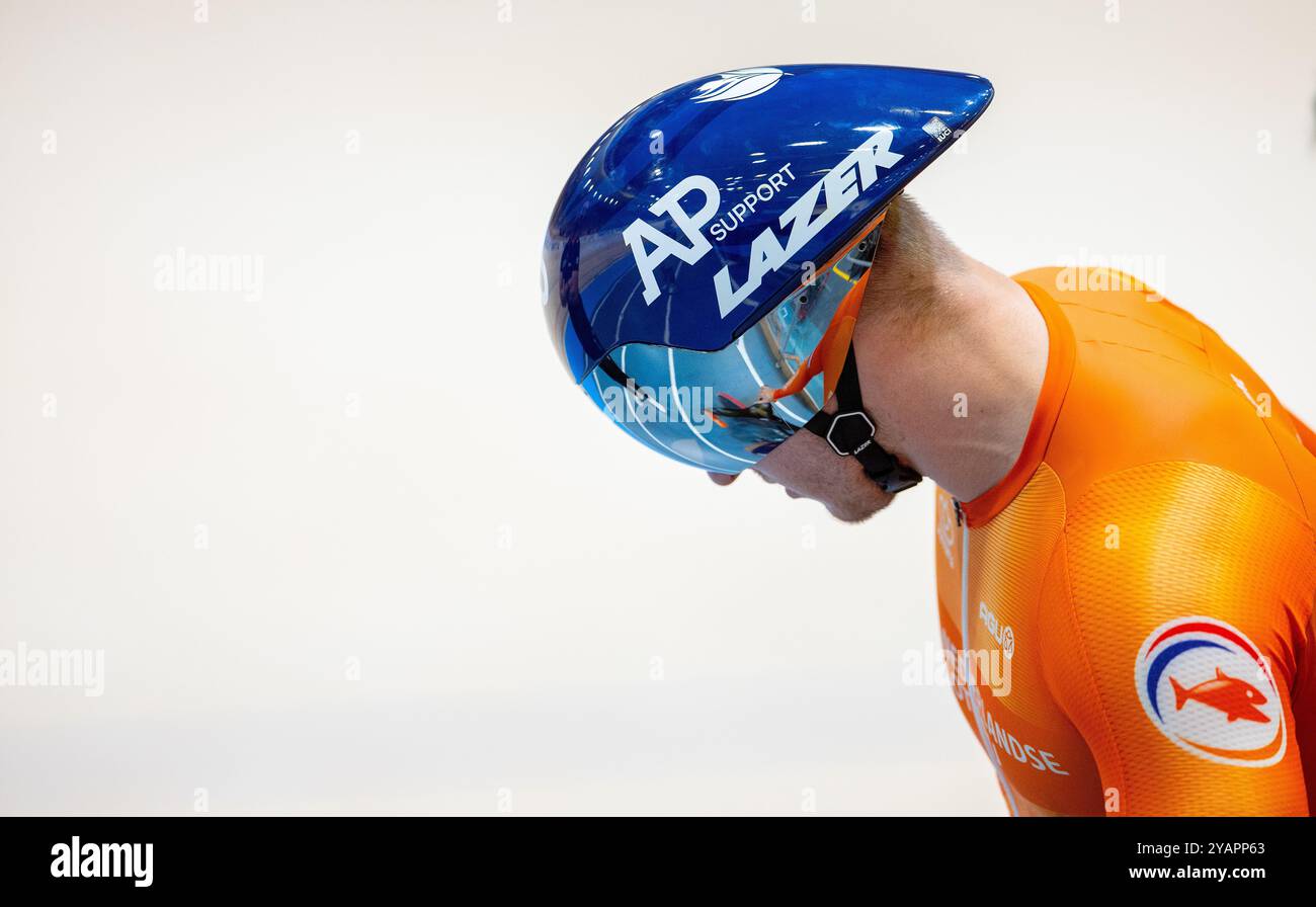 BALLERUP - Jeffrey Hoogland durante una sessione di allenamento prima dei Campionati mondiali di ciclismo su pista alla Ballerup Super Arena. ANP IRIS VAN DEN BROEK Foto Stock