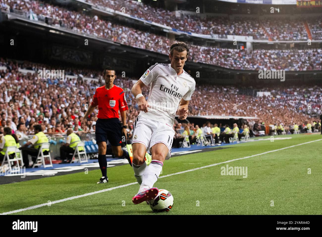 Madrid, Spagna, 25 08 2014-football- "Spanish League", partita Real Madrid vs Cordoba C.. F, Gareth Bale (Real Madrid) durante la partita di campionato spagnolo aga Foto Stock