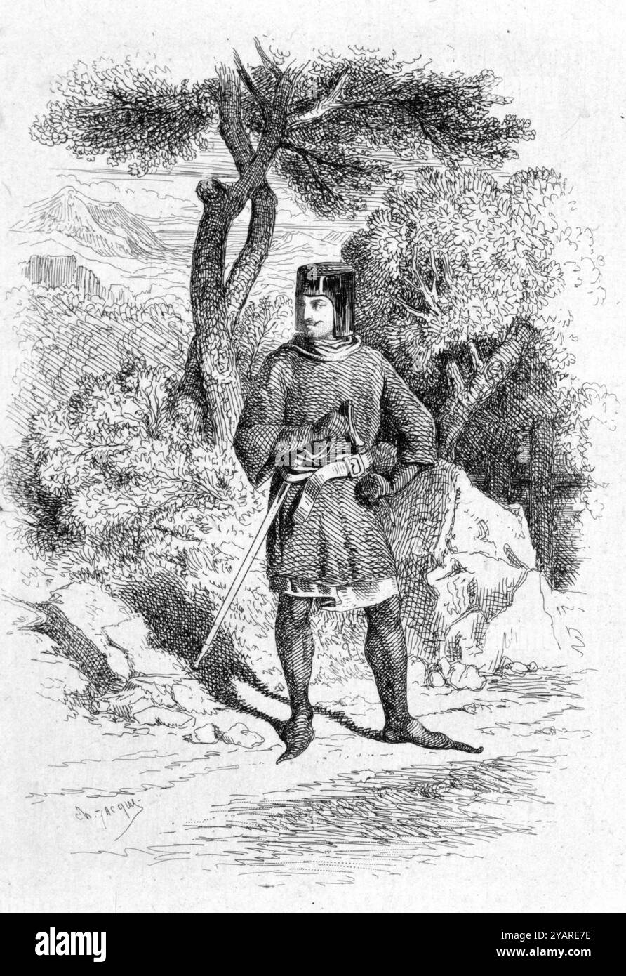 Ivanhoe. Illustrazione dall'Ivanhoe di Sir Walter Scott di Charles Emile Jacque da un'edizione del 1844 del romanzo, "Ivanhoe: A Romance" Foto Stock