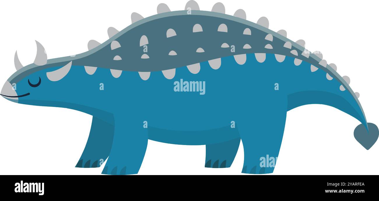 L'Ankylosaurus con un corpo blu e piastre corazzate grigie cammina da sinistra a destra. I suoi occhi sono chiusi come se sognasse Illustrazione Vettoriale