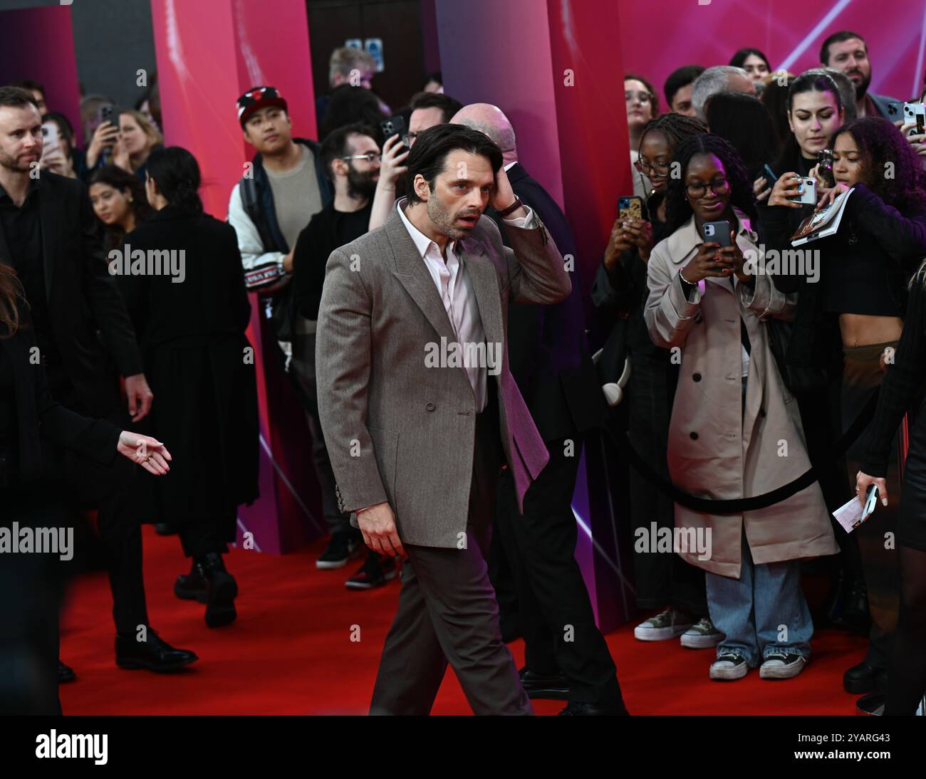 LONDRA, REGNO UNITO. 15 ottobre 2024. Sebastian Stan interpreta Donald Trump "The Apprentice" Headline Gala - 68° BFI London Film Festival a Londra, Regno Unito. (Foto di 李世惠/SEE li/Picture Capital) credito: Vedi li/Picture Capital/Alamy Live News Foto Stock