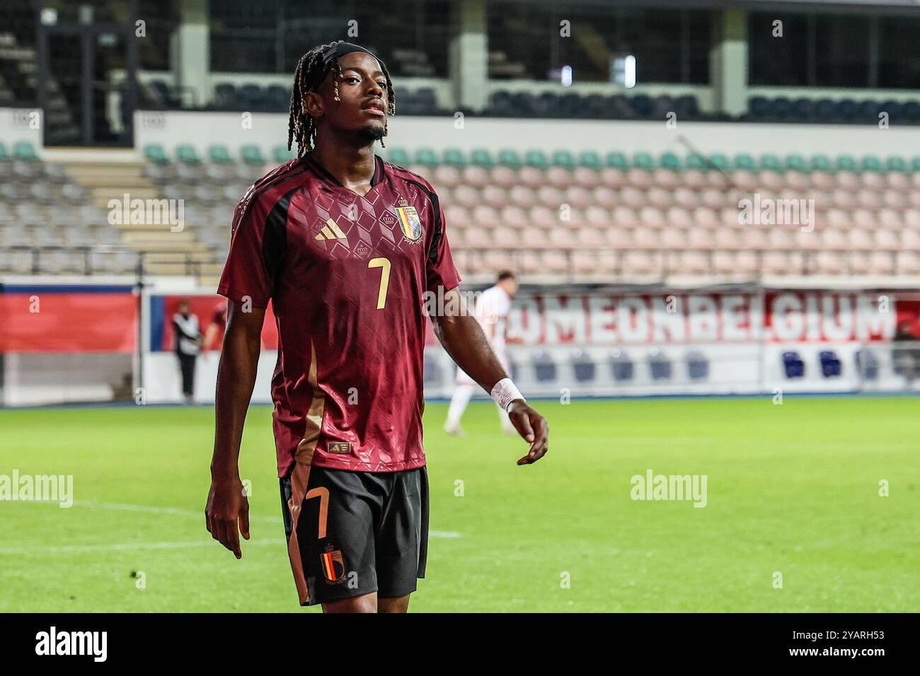 Lovanio, Belgio. 15 ottobre 2024. Il belga Samuel Mbangula sembra sventato durante una partita di calcio tra la squadra giovanile U21 della nazionale belga Red Devils e gli U21 dell'Ungheria, martedì 15 ottobre 2024 a Heverlee, Lovanio, ultima partita di qualificazione (10/10) per il Campionato europeo Under-21 2025. BELGA PHOTO BRUNO FAHY credito: Belga News Agency/Alamy Live News Foto Stock