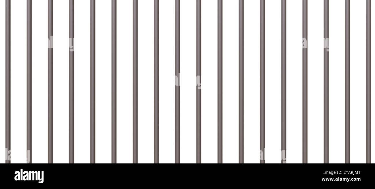 Sbarre di prigione isolate su bianco trasparente. Aste verticali in acciaio inox, sicurezza delle celle di detenzione. illustrazione 3d. Foto Stock Sbarre di prigione isolate su bianco trasparente. Aste verticali in acciaio inox, sicurezza delle celle di detenzione. illustrazione 3d. Foto Stock