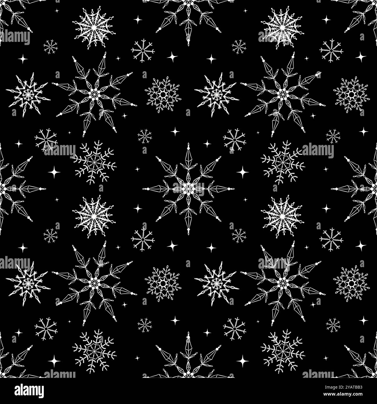 Fiocchi di neve bianchi su sfondo nero - motivo senza cuciture Foto Stock