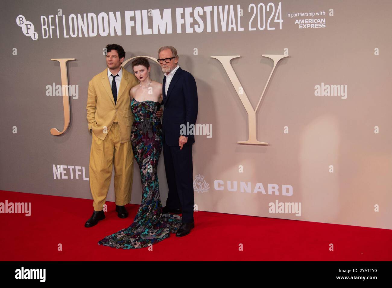 Londra, Regno Unito. 15 ottobre 2024. James Norton, Thomasin McKenzie e Bill Nighy partecipano al "Joy" - Headline Gala durante il 68° BFI London Film Festival alla Royal Festival Hall. Credito: SOPA Images Limited/Alamy Live News Foto Stock