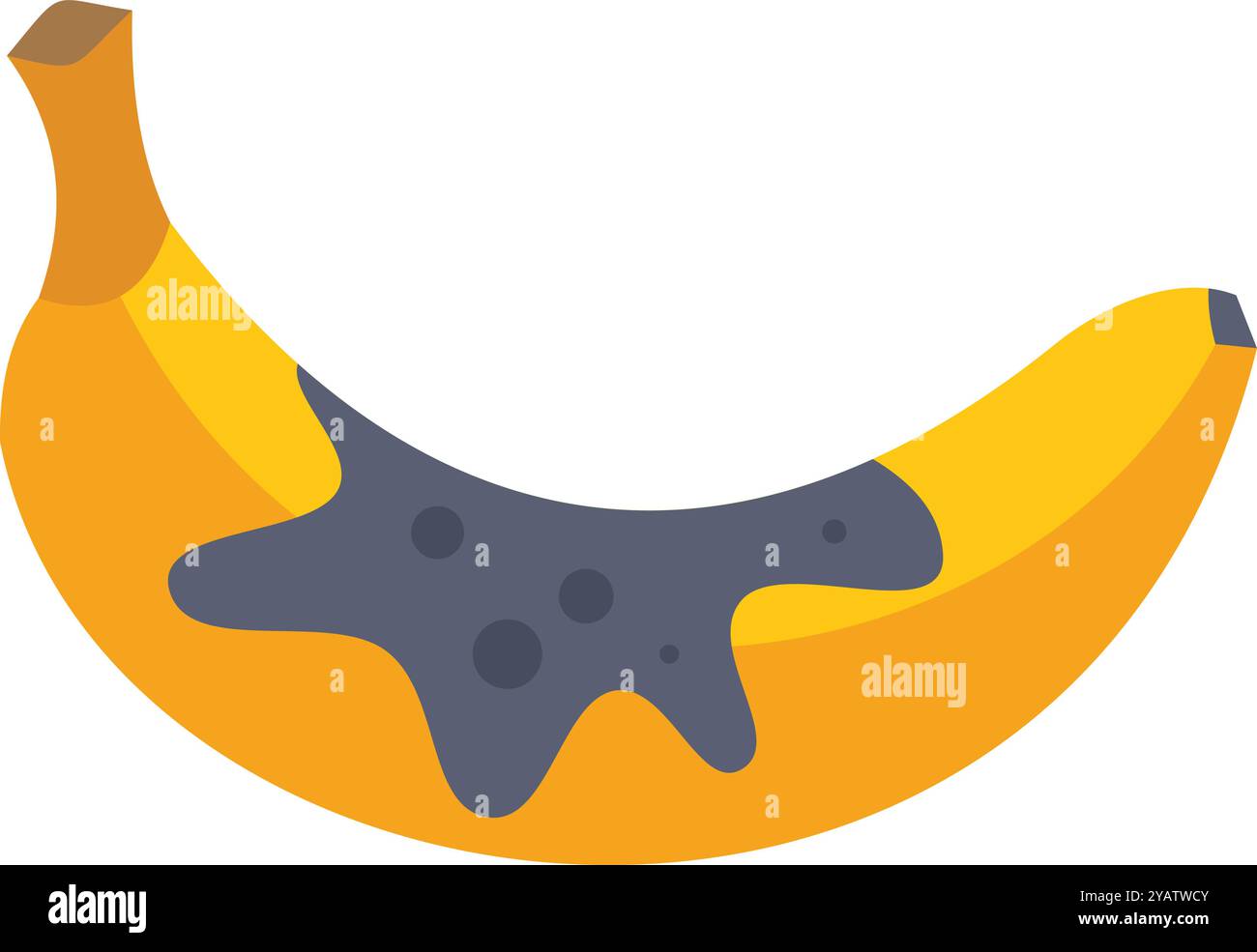 Illustrazione vettoriale del cartone animato di una singola banana gialla ovatta ricoperta da macchie marroni isolate su sfondo bianco Illustrazione Vettoriale