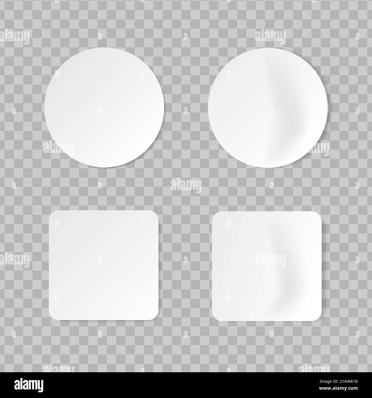 Mock up di adesivi rotondi e quadrati vuoti Illustrazione Vettoriale