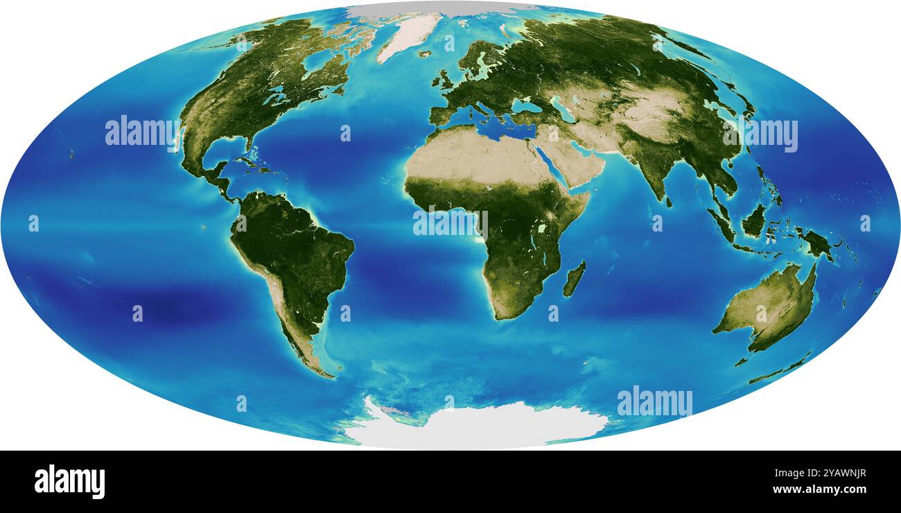 Dal 1998 al 2010, il Sea-Viewing Wide Field-of-View Sensor, o SeaWiFS, ha effettuato misurazioni di quanto sia "verde" la Terra. Cioè, quanto pigmento chlorophyllóthe aiuta a trasformare la luce solare in energia organica per i plantsóis presenti nei mari e sulla terra. Queste misurazioni offrirono una finestra sulla capacità del pianeta di sostenere la vita. Foto Stock