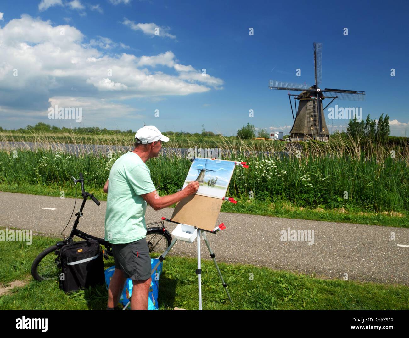 Artista al lavoro, Kinderdijk, Rotterdam, Paesi Bassi. Foto Stock