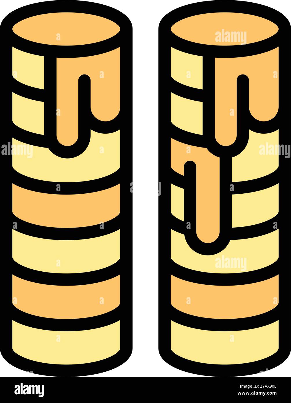 Illustrazione di due candele della chiesa in fiamme con cera fusa che gocciola lungo i lati, che rappresentano la fede religiosa e la devozione spirituale Illustrazione Vettoriale