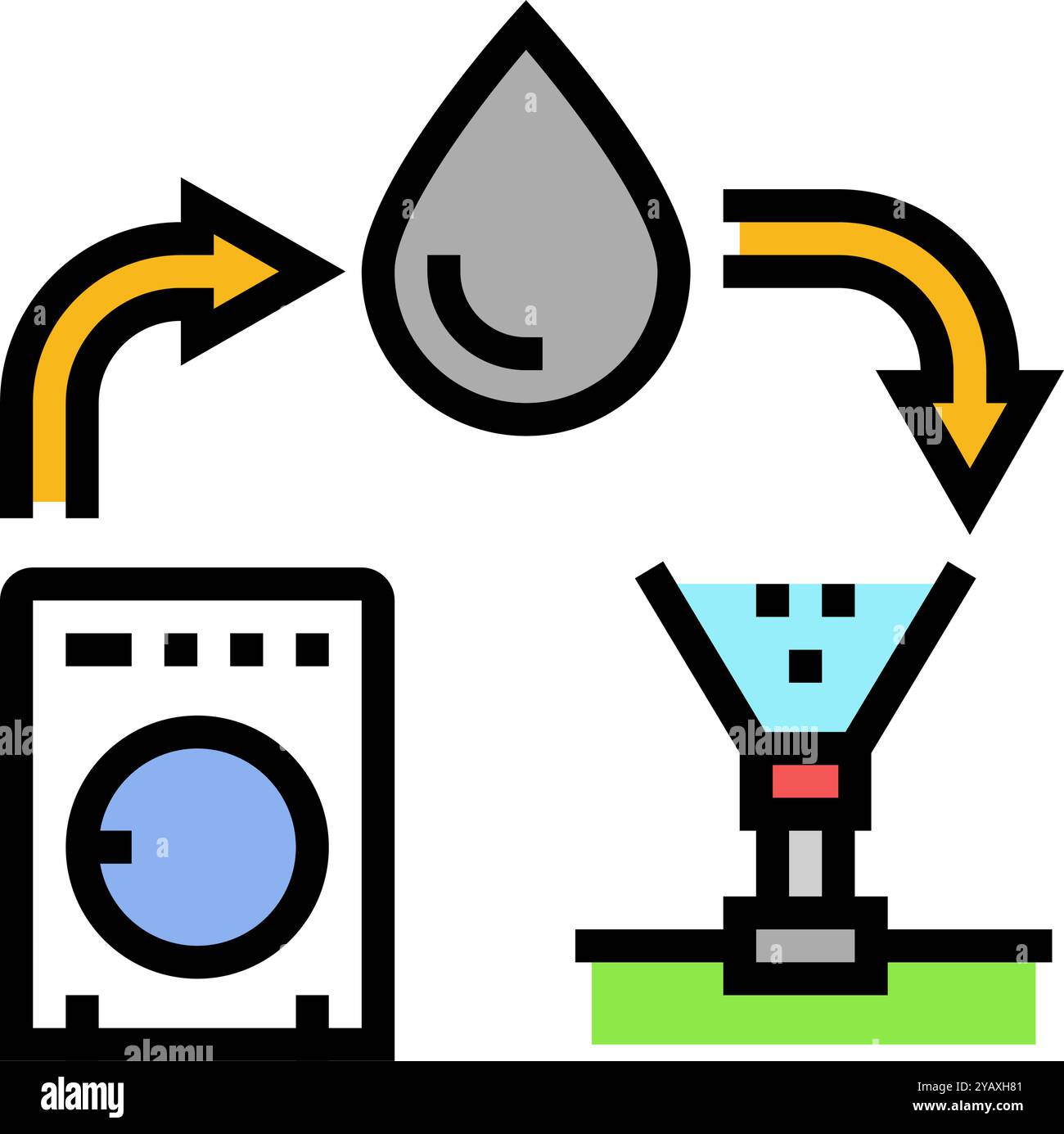 illustrazione vettoriale dell'icona a colori per il risparmio d'acqua del sistema dell'acqua in grigio Illustrazione Vettoriale
