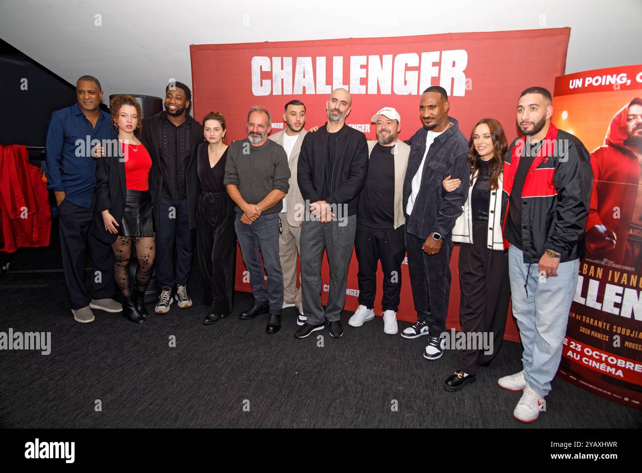 Parigi, Francia. 15 ottobre 2024. Ospiti, Marie Lanchas, David Salles, Soso Maness, Varante Soudjian, Alban Ivanov, Jonas Dinal, Audrey Pirault e un ospite partecipano alla prima CHALLENGER di Varante Soudjian presso l'UGC Ciné Cité les Halles il 15 ottobre 2024 a Parigi, Francia. Crediti: Bernard Menigault/Alamy Live News Foto Stock