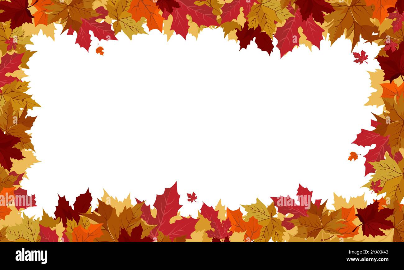 Cornice rettangolare isolata vettoriale di foglie autunnali gialle. Bordo per il testo. Clipart piatto per la progettazione Illustrazione Vettoriale