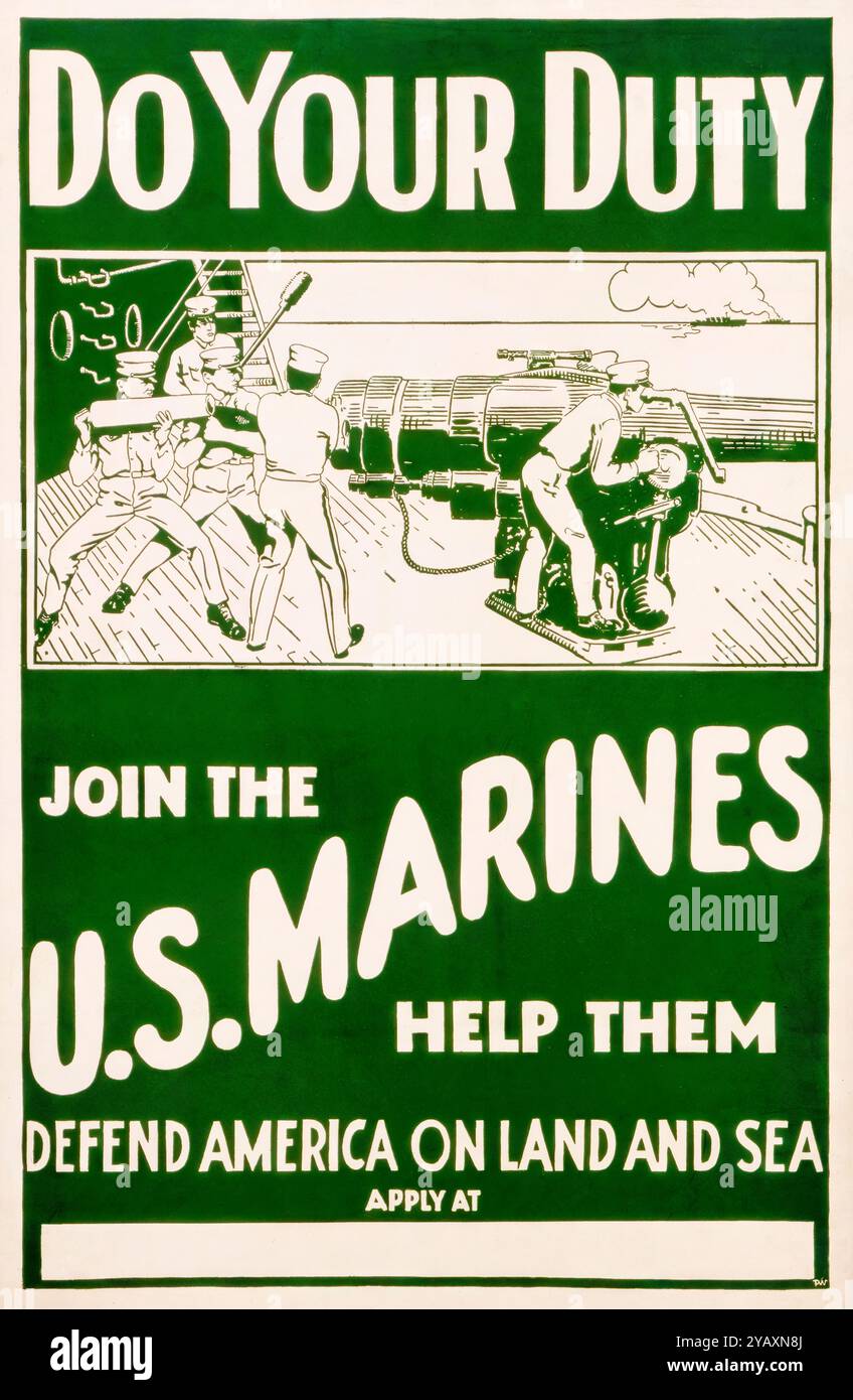 Do Your Duty, unisciti ai Marines degli Stati Uniti, aiutali a difendere America on Land and Sea, American, US, WW1, Recruitment poster, 1917-1919 Foto Stock