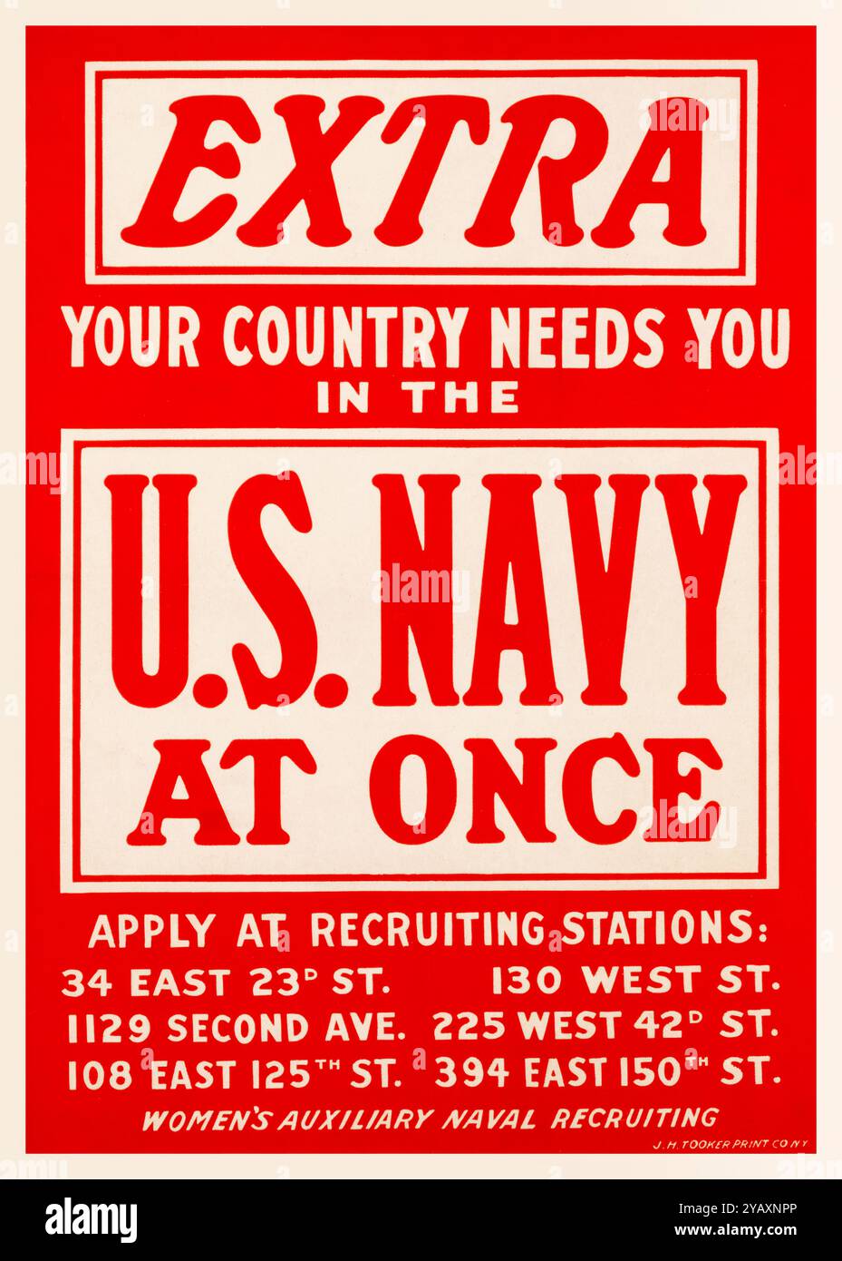 American, US, WW1, Female recruitment poster, Women's Auxiliary Naval Reserve, Extra, il tuo Paese ha bisogno di te nella US Navy immediatamente, 1917-1919 Foto Stock