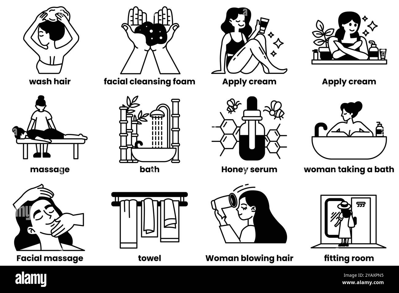 Set di illustrazioni nel concetto di spa e bellezza in stile artistico di linea Illustrazione Vettoriale