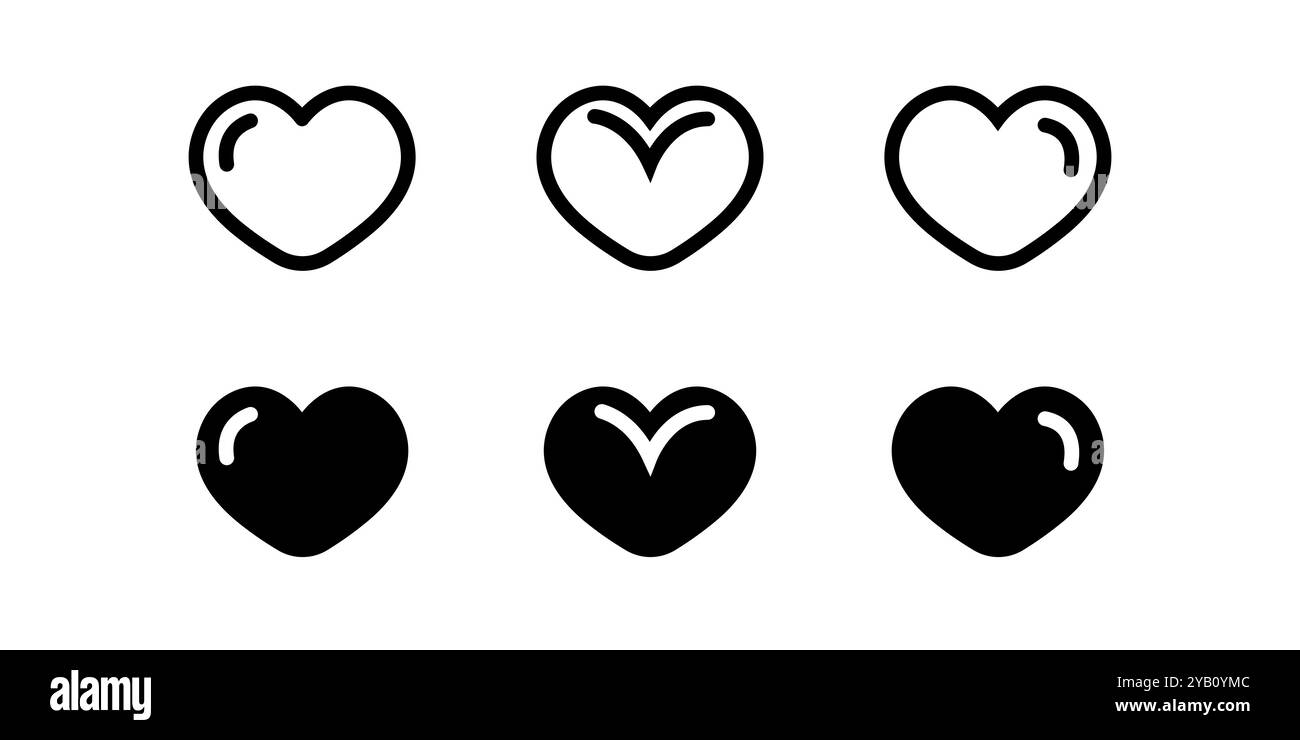 Una raccolta di illustrazioni di cuore in vari stili, perfette per l'uso in disegni di San Valentino, inviti di nozze, biglietti d'auguri romantici e d Illustrazione Vettoriale