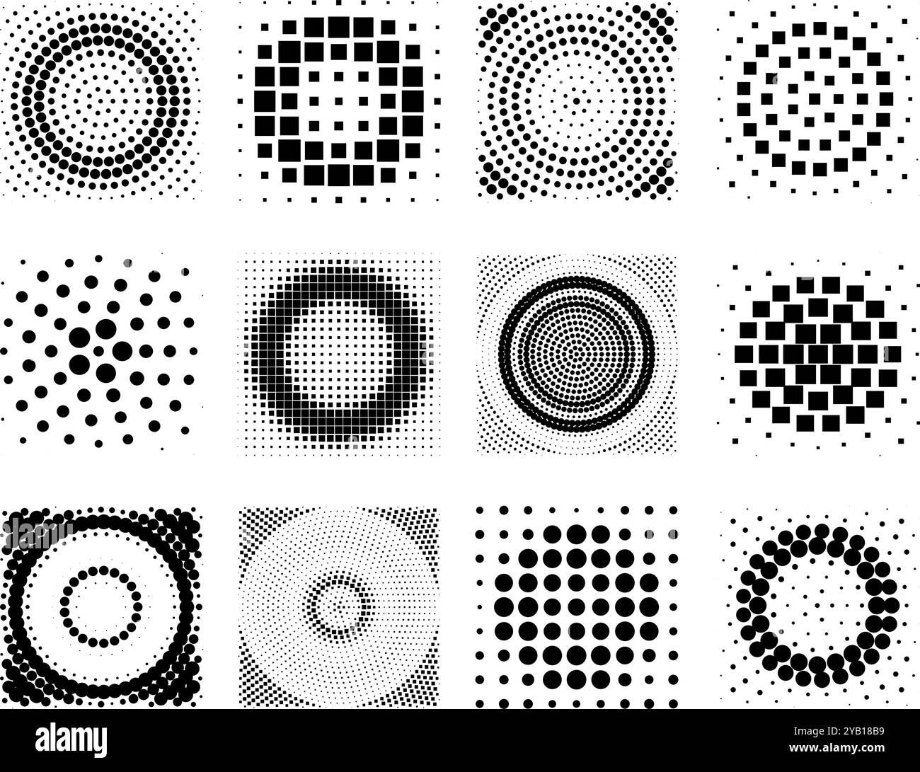 Elementi di design del logo. Set di cornici tratteggiate circolari mezzitoni. Illustrazione vettoriale Illustrazione Vettoriale