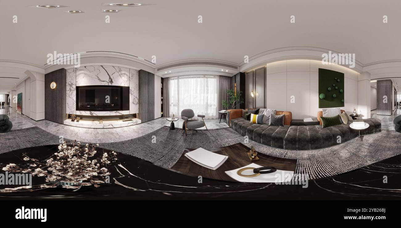 3D render casa moderna soggiorno Foto Stock