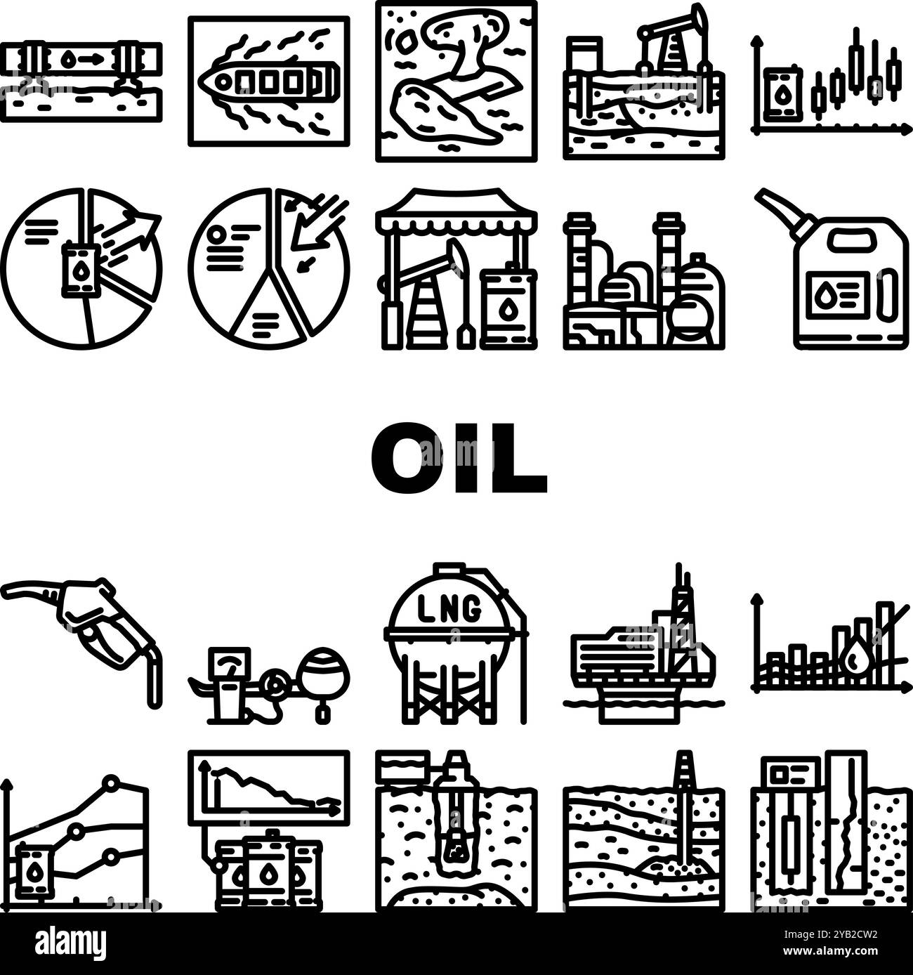 le icone della trivellazione petrolifera impostano il vettore Illustrazione Vettoriale