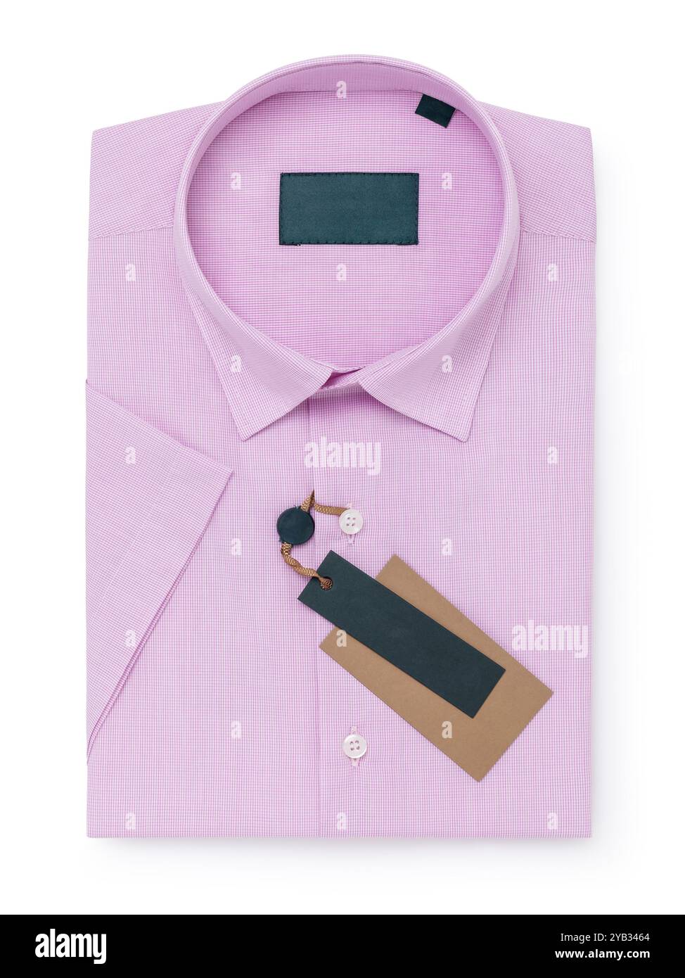 Classica camicia a manica corta viola ripiegata isolata su sfondo bianco, vista dall'alto Foto Stock