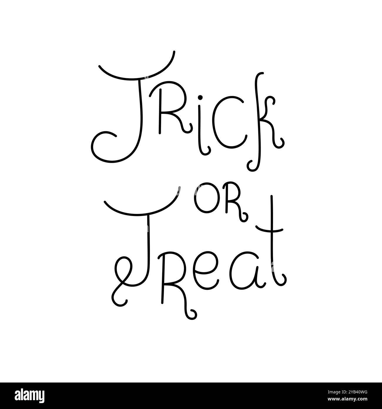 Trick or treat Halloween, festa autunnale, tradizionale frase scritta a mano, .grazioso elemento di design per biglietti d'auguri, invito, poster, striscioni, qualsiasi tipo di arredamento, concetto di storia horror. Illustrazione Vettoriale