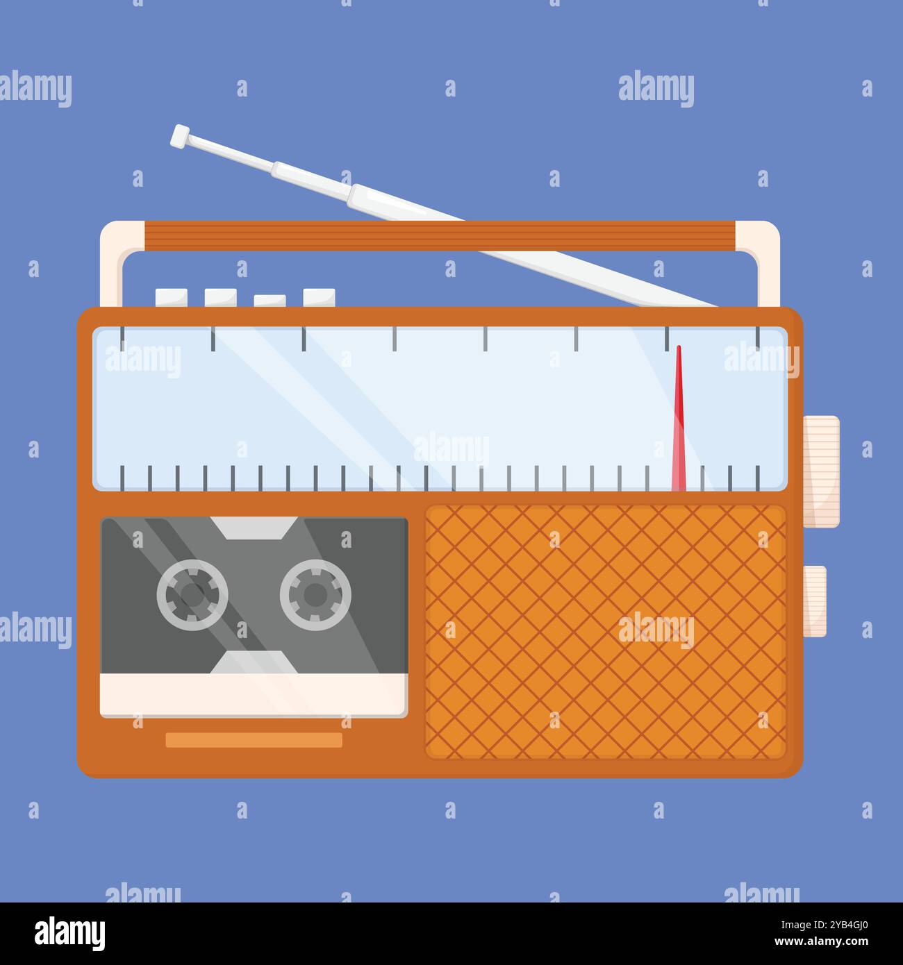 Icona classica del vettore radio portatile. illustrazione della classica radio fm vintage con lettore cassette Illustrazione Vettoriale