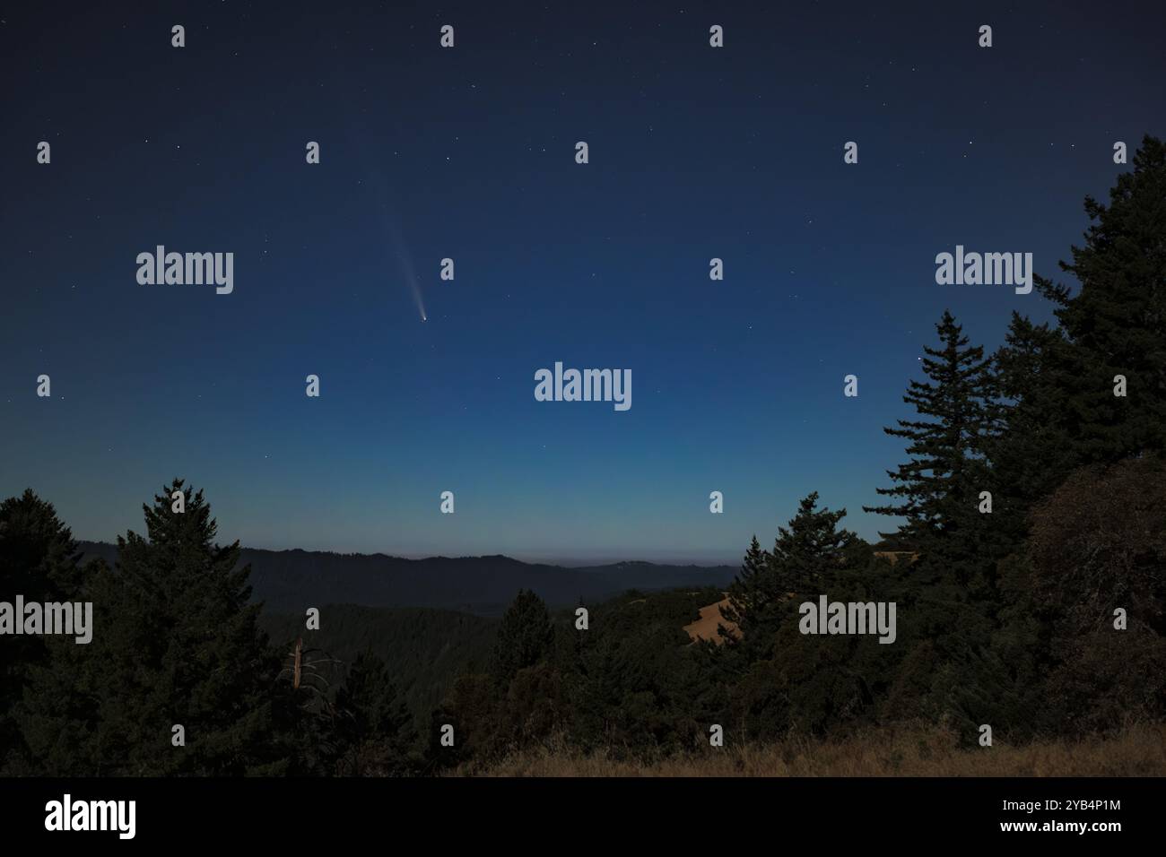 Saratoga, California, Stati Uniti. 15 ottobre 2024 la Cometa C/2023 A3 Tsuchinshan-ATLAS è vista nei cieli della California settentrionale dalle montagne di Santa Cruz nella San Francisco Bay area. Crediti: David Elkins/Alamy Live News Foto Stock