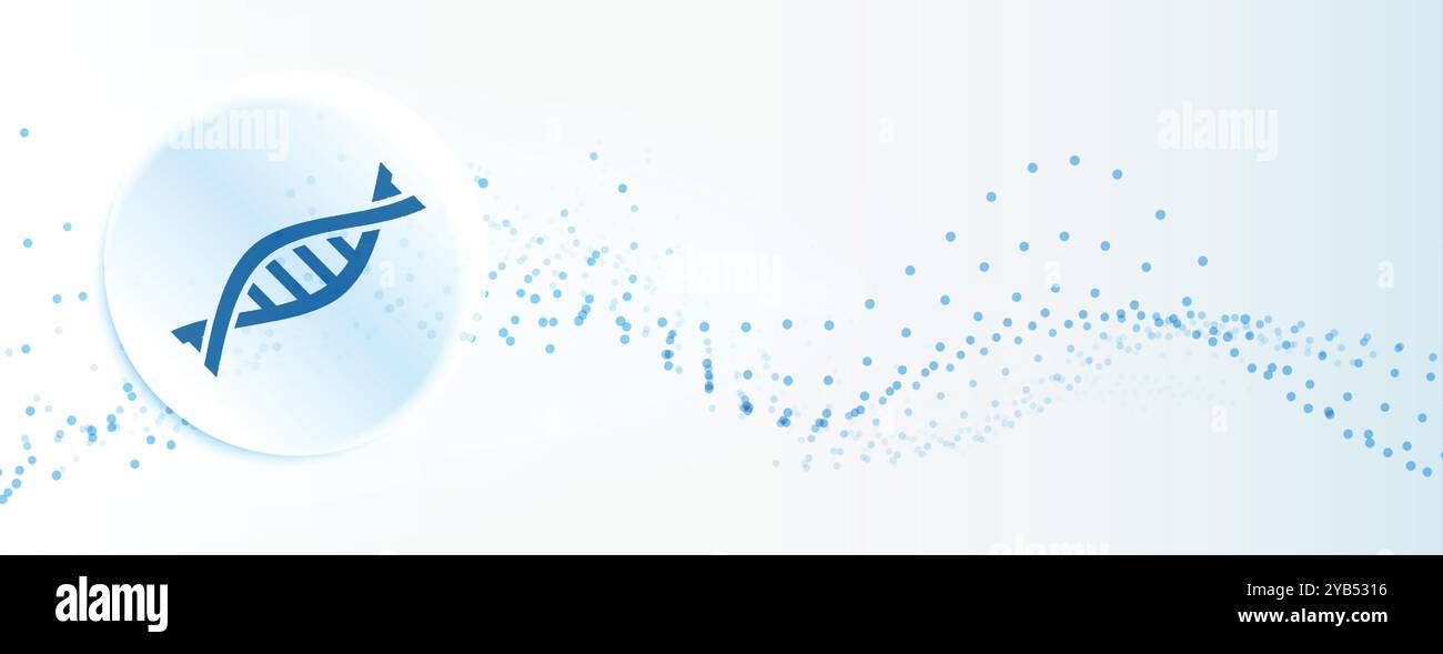 Banner medico sanitario con simbolo di DNA e particelle d'onda Illustrazione Vettoriale