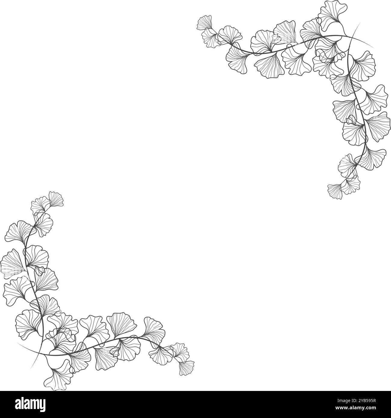 Sfondo con cornice d'arte floreale foglie di ginkgo naturale per l'illustrazione della cornice per il matrimonio ornamentale Illustrazione Vettoriale