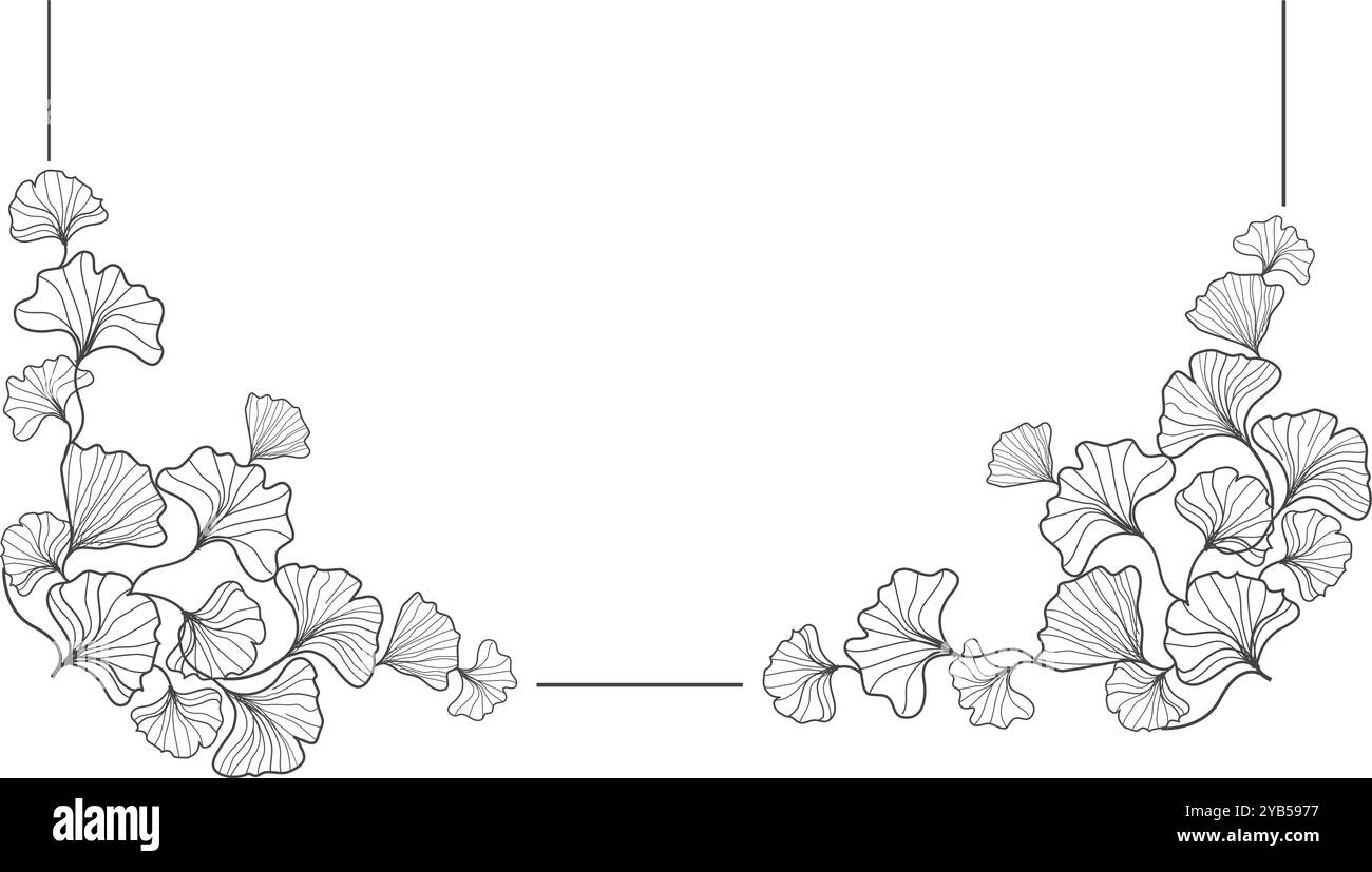 Sfondo con cornice d'arte floreale foglie di ginkgo naturale per l'illustrazione della cornice per il matrimonio ornamentale Illustrazione Vettoriale