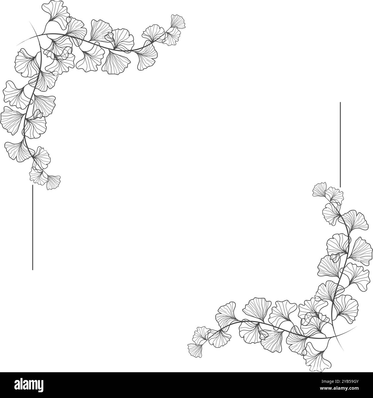 Sfondo con cornice d'arte floreale foglie di ginkgo naturale per l'illustrazione della cornice per il matrimonio ornamentale Illustrazione Vettoriale