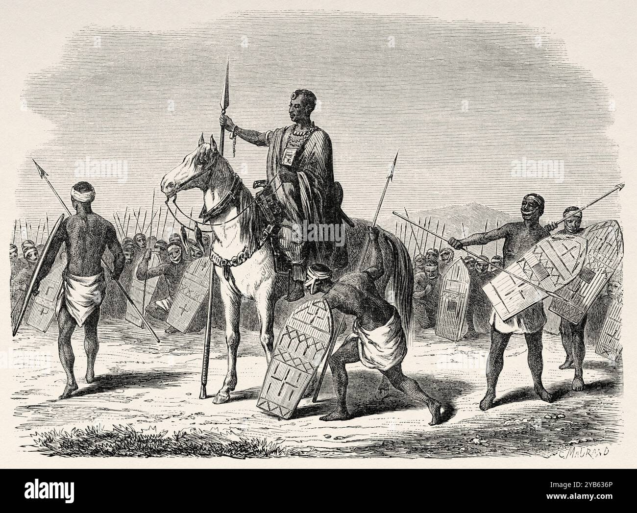 Guerrieri Kanembu, Ciad. Africa. Disegno di Adolphe Rouargue (1810-1870) viaggi e scoperte nell'Africa settentrionale e centrale, 1849-1855 di Heinrich Barth (1821-1865) le Tour du Monde 1860 Foto Stock