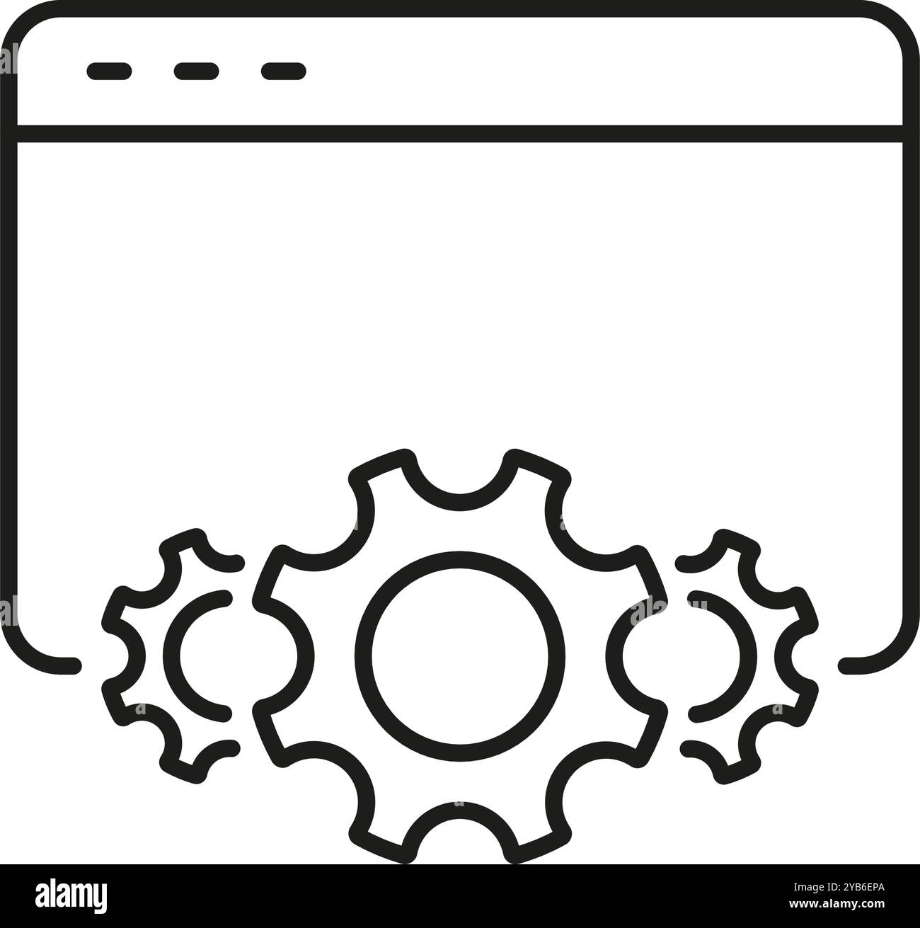 Icona della linea di configurazione e impostazioni Web con ingranaggi per la manutenzione digitale. Browser Internet e strumenti per il supporto tecnico Symbol. Tratto modificabile Illustrazione Vettoriale