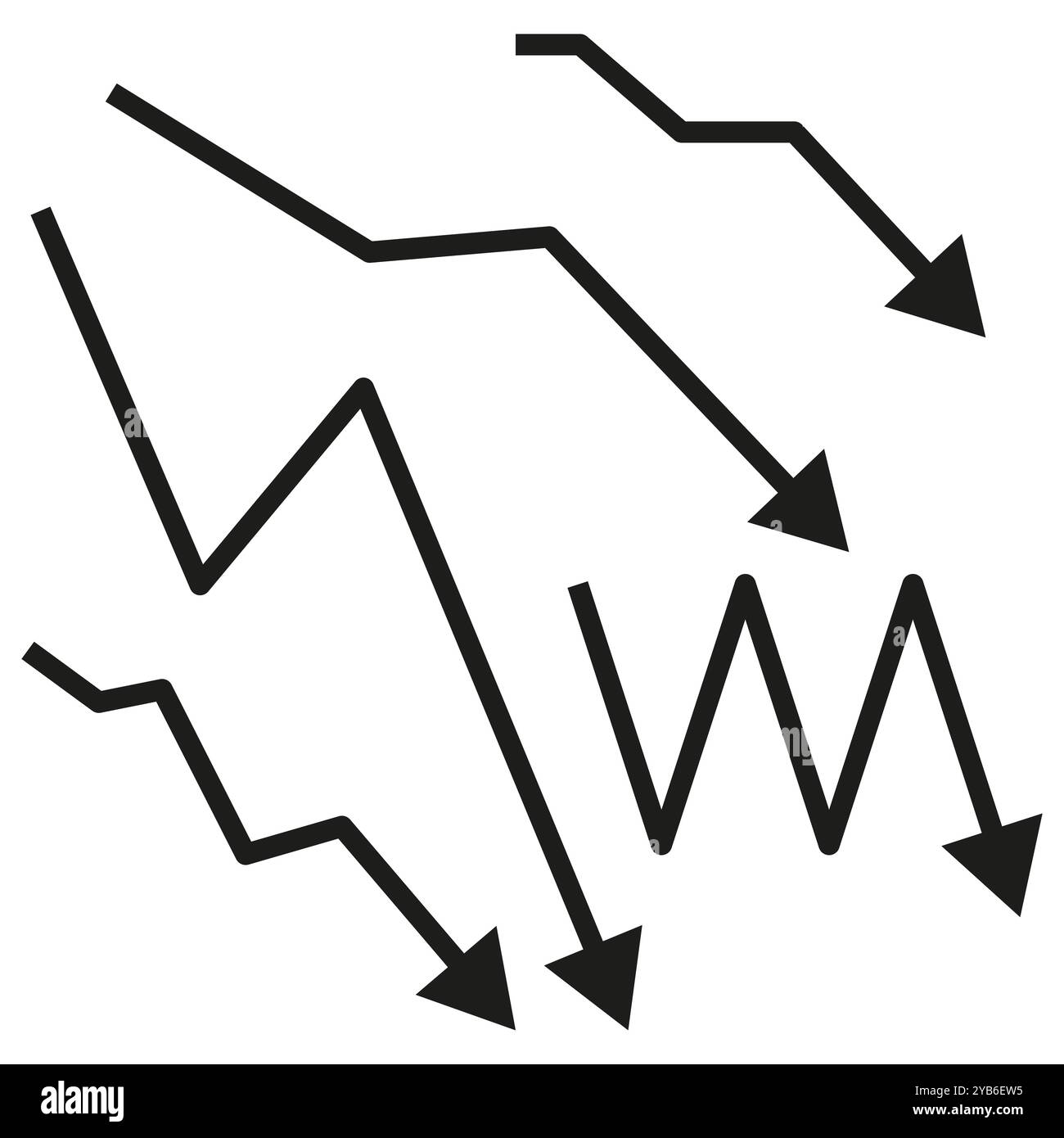 Icona Rifiuta grafico. Simbolo della freccia che cade. Illustrazione della recessione economica. Design di tendenza vettoriale. Illustrazione Vettoriale
