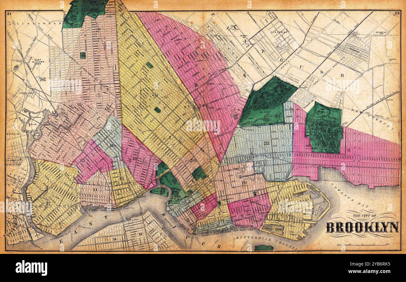 Mappa digitale Vintage Brooklyn per stampabile Scarica il poster da viaggio Foto Stock