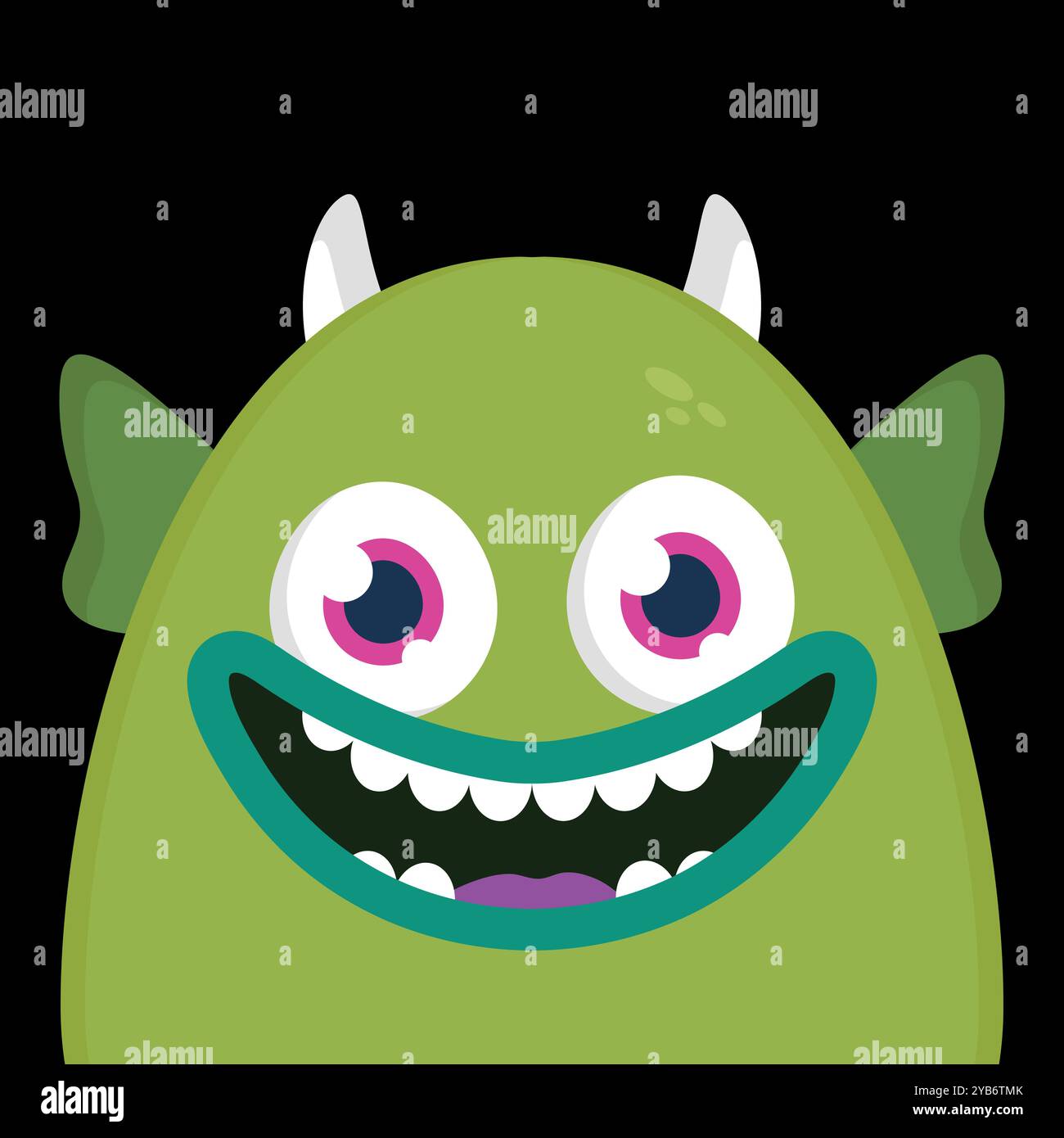 Carino mostro acquatico dei cartoni animati. Divertente faccia da mostro verde in stile infantile. Illustrazione vettoriale Illustrazione Vettoriale