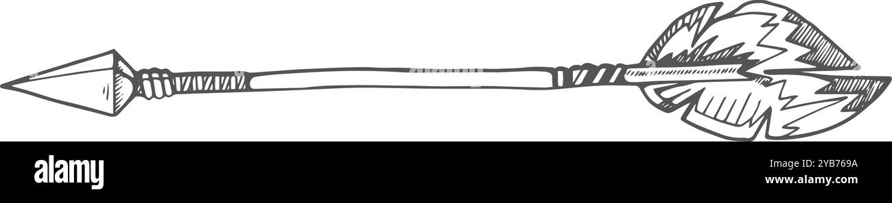 Freccia volante in stile schizzo tribale. Disegno decorativo in piuma Illustrazione Vettoriale